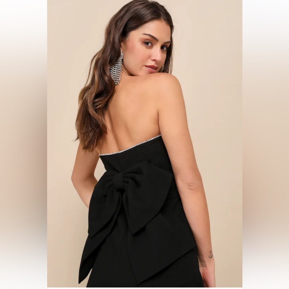 Lulu's Black Strapless Jumpsuit with Bow Detail